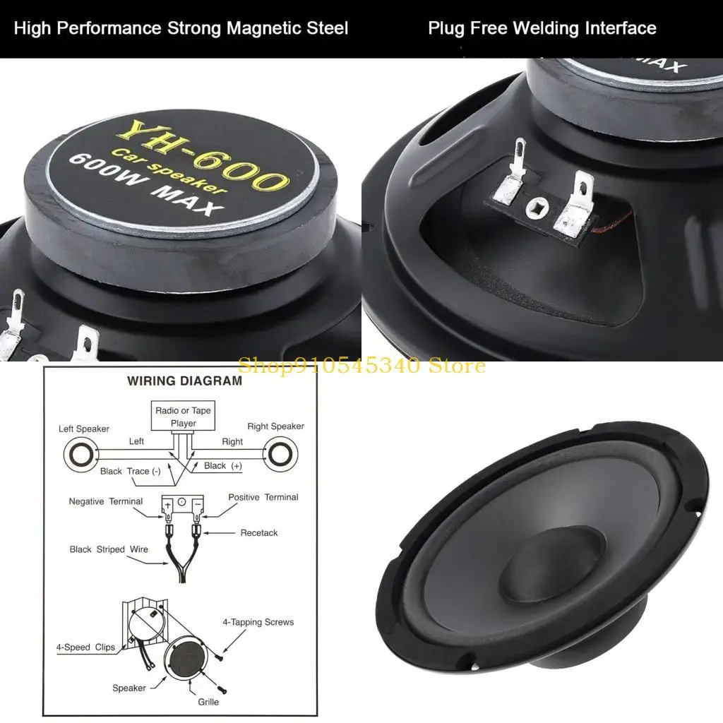 U2JA 6Inch Universal Car HiFi Coaxial Stereo Speakers 600W Door Full Ranges Speaker
