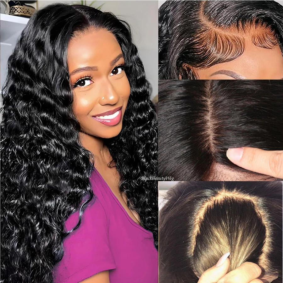 Deep Wave Silk Base Full Lace Human Hair Wig Brazilian Remy Hair Glueless Pre Plucked 5x4.5 Silk Top Full Lace Wig Baby Hair