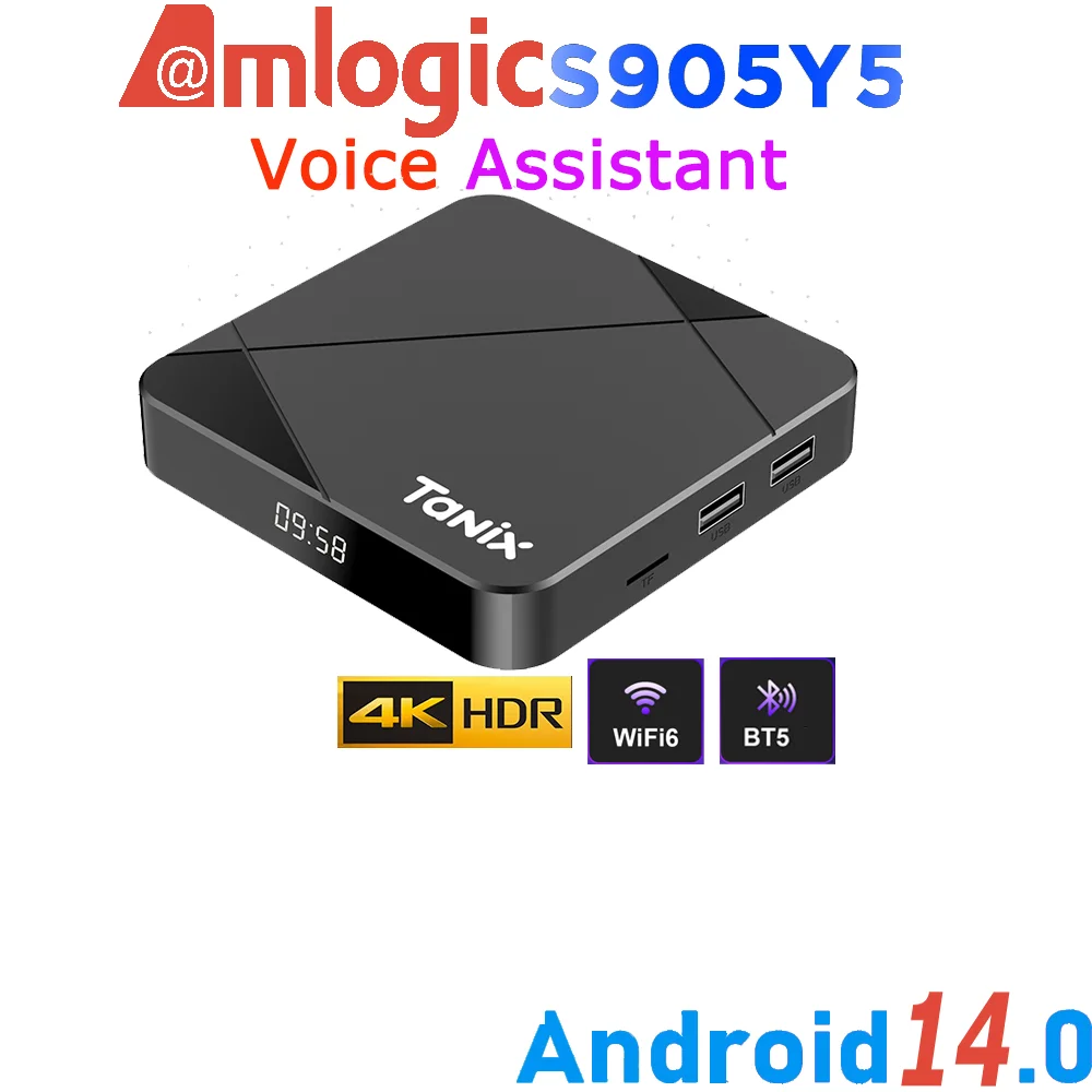 Amlogic S905Y5 Android14.0 4K Video Wifi6 BT5.0 asistente de voz Control remoto 4GB 64GB juego reproductor multimedia Smart TV Box TANIX TX5