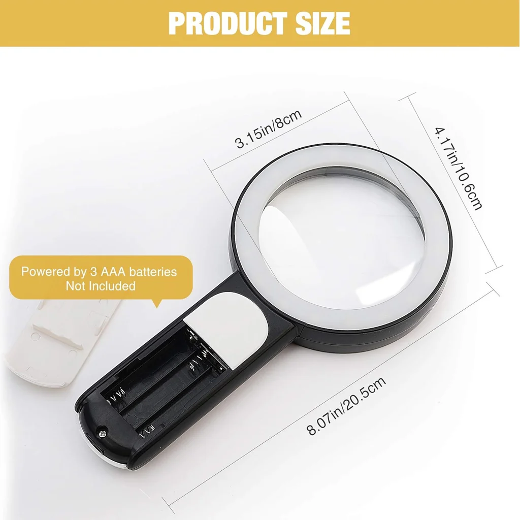 Magnifying Glass with Light 3.15 Inch Large Lens On/Off Button Books Newspapers Maps Fine Detail Viewing Stepless Dimming 18 LED