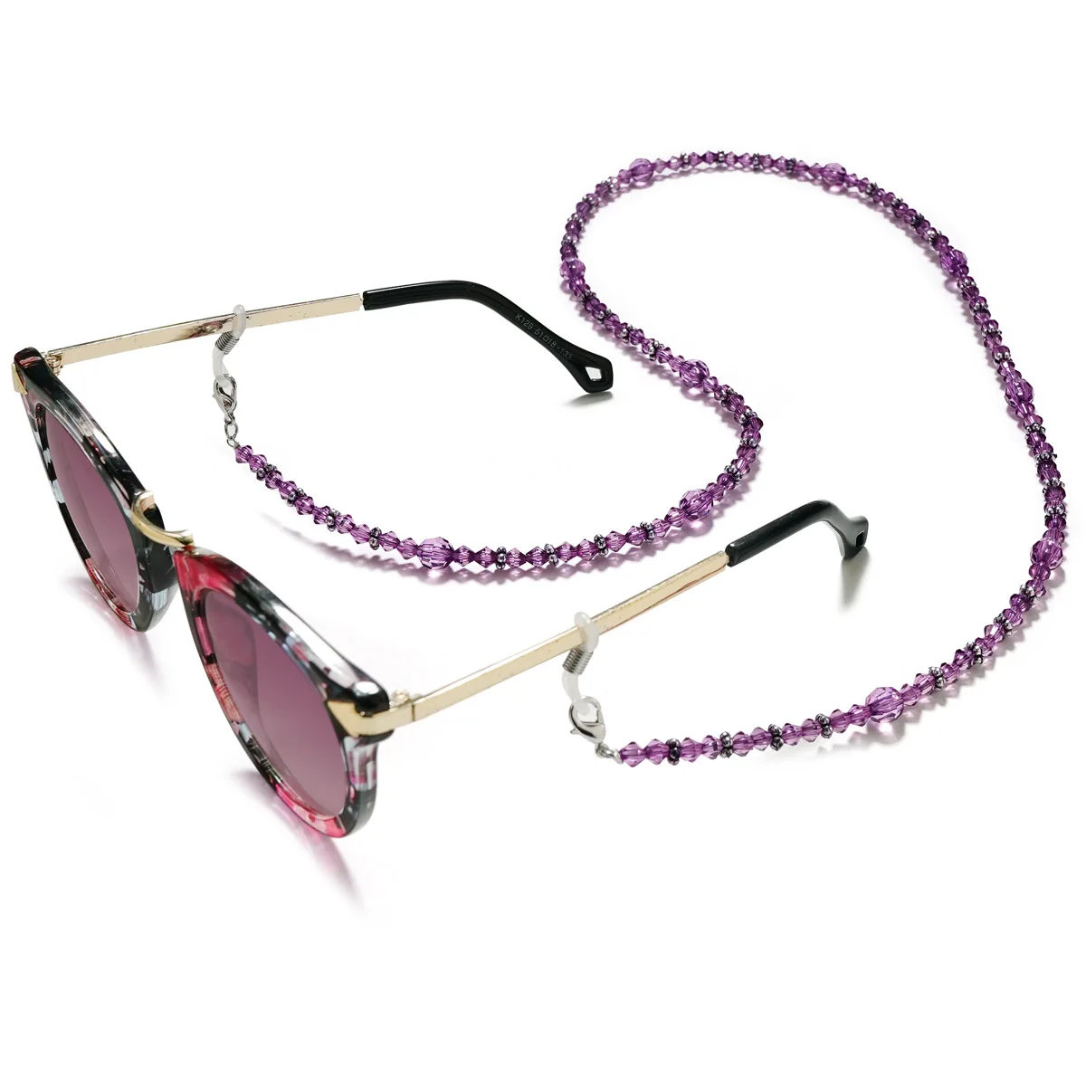 Lila Blumen-Perlen-Brillenkette, Maskenhalter für den Hals, Brillenband für Damen zur Verhinderung von Stürzen und Verlust. – Detail 3