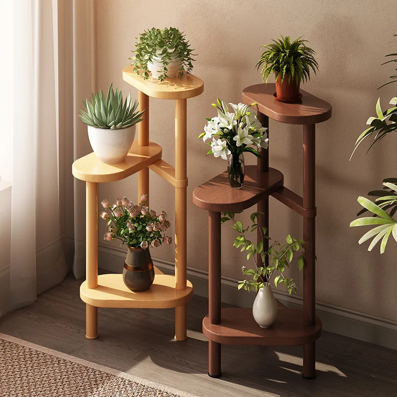 Solid wood flower stand Potted plant floor rack Indoor living room ornament Multi-layer succulent flower stand Balcony flower po