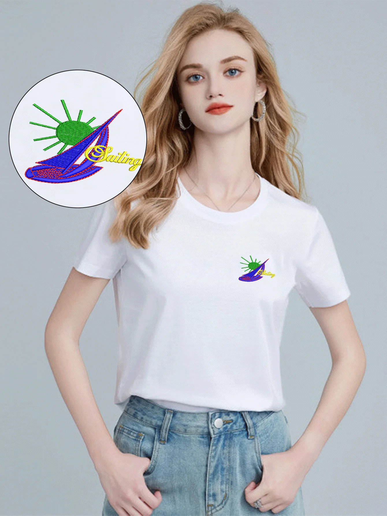 

New Ladies' T-Shirt Premium Embroidery Design Pure Cotton Breathable Wrinkle-Resistant Ideal for Hiking tops de talla grande