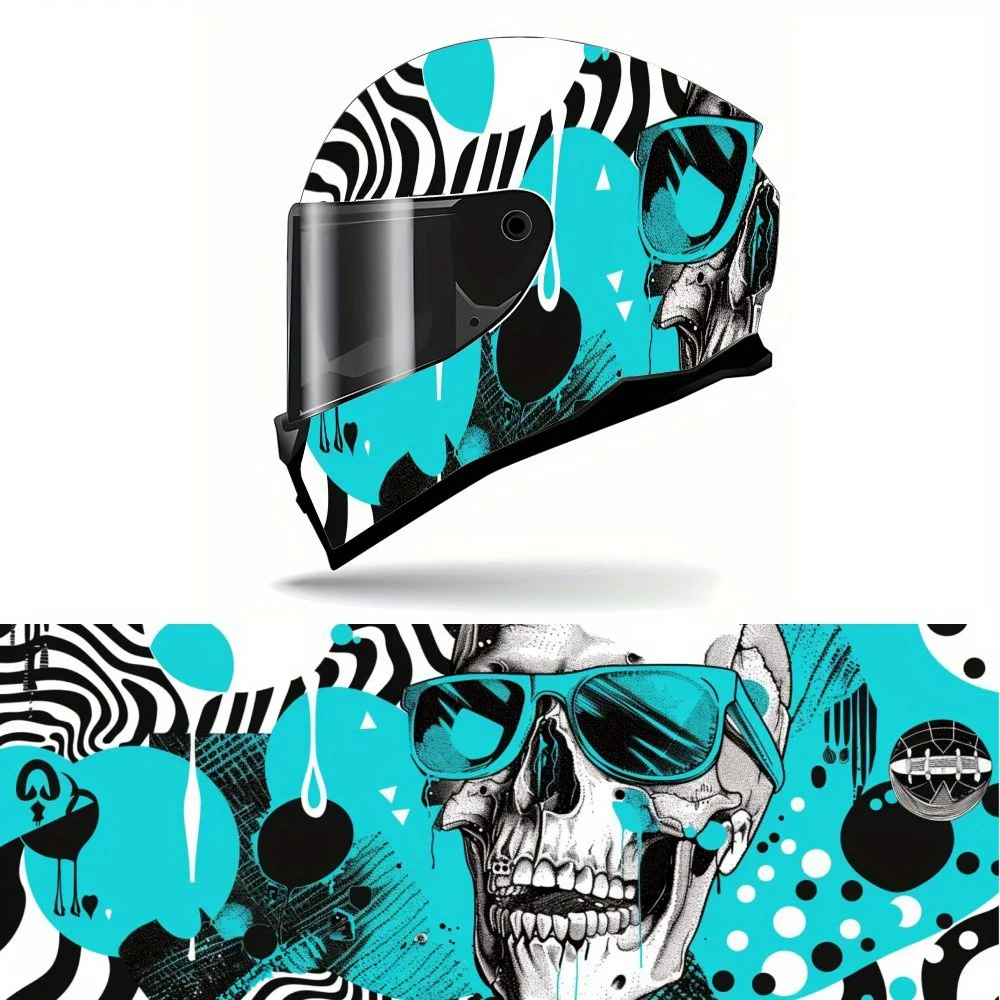 

Unique Blue - toned Skull Full Face Helmet Vinyl Wrap Sticker, Waterproof Scratch-Resistant Self-Adhesive PVC Decals, Artistic A