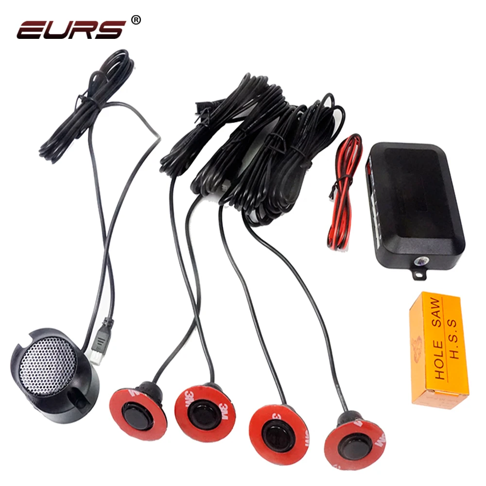 Car Parking Sensor 4 sensors Car Reverse Backup Radar Parking Sensor Parktronic Buzzer Detector Assistance Flat Probe System 12V