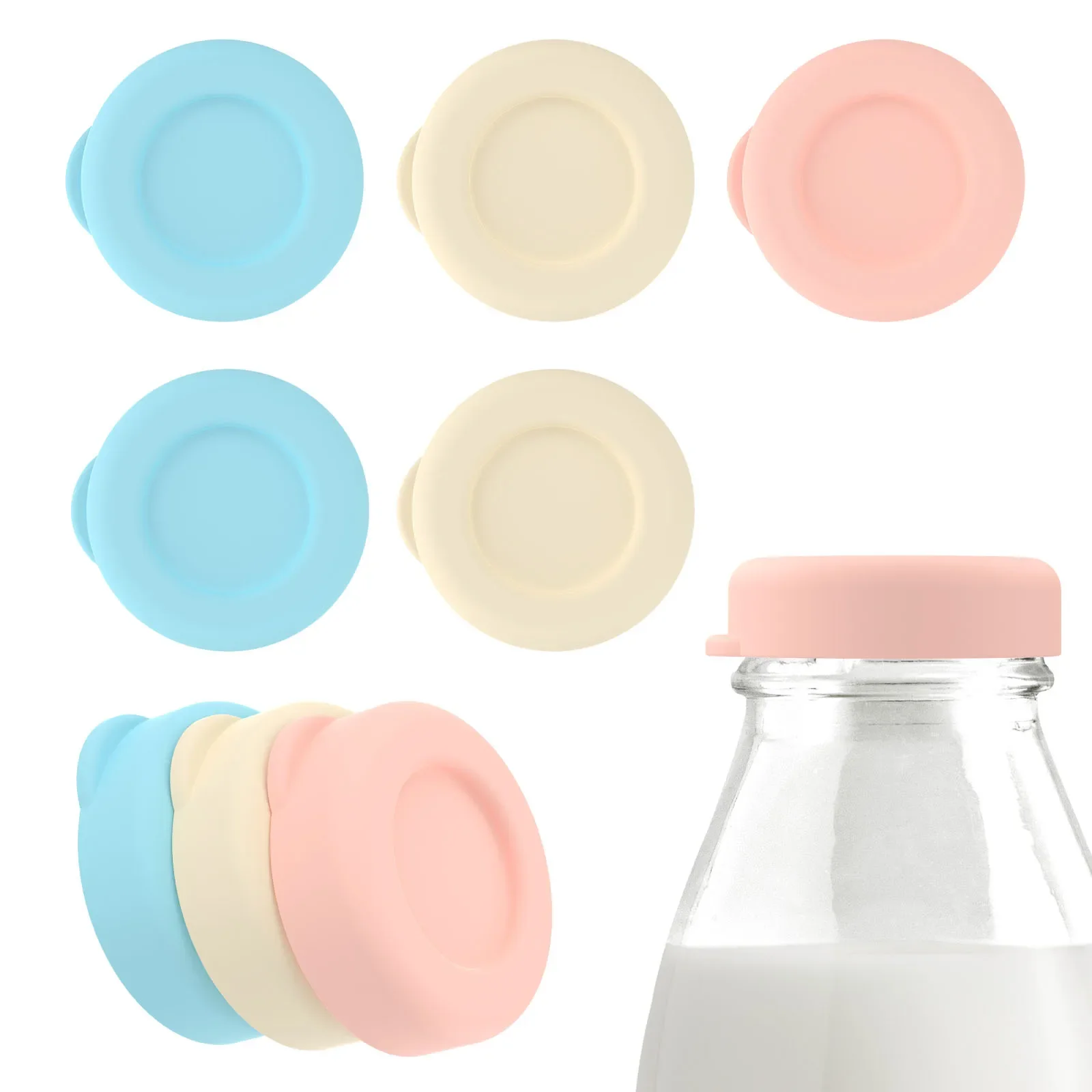 9Pc Glass Bottle Replacement Cover Milk Bottle Silicone Cap for Libbey for Stanpac Leak Proof Silicone Glass Lid Milk Bottle Cap