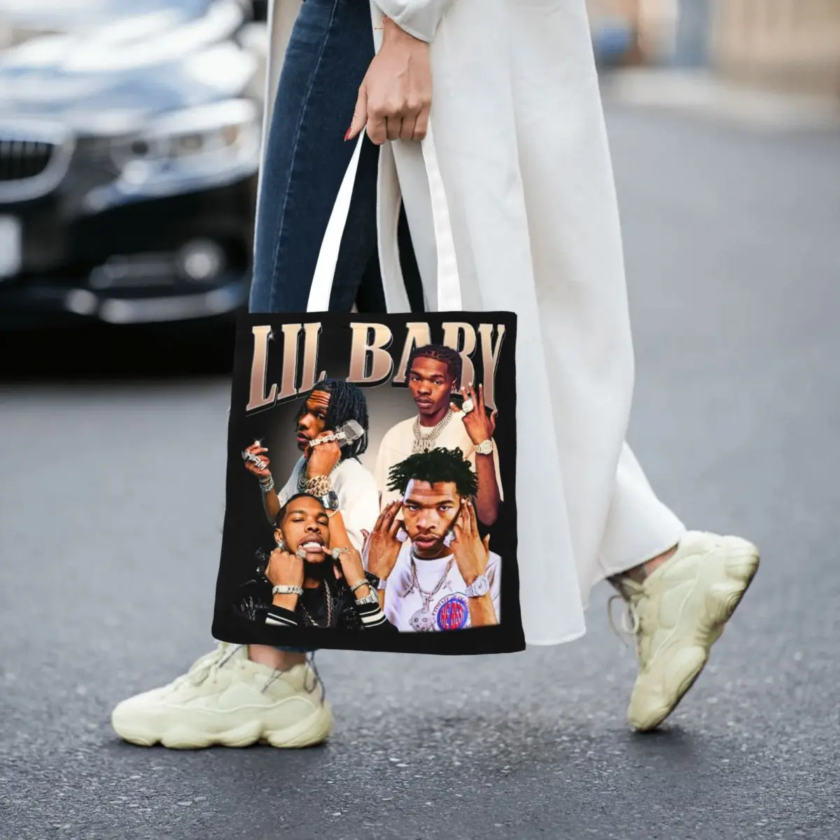 Bolso de mano de pierna de arranque para hombre y mujer, bolsa de comestibles de gran capacidad para estudiantes, Rapper Lil Baby Homage, Hiphop