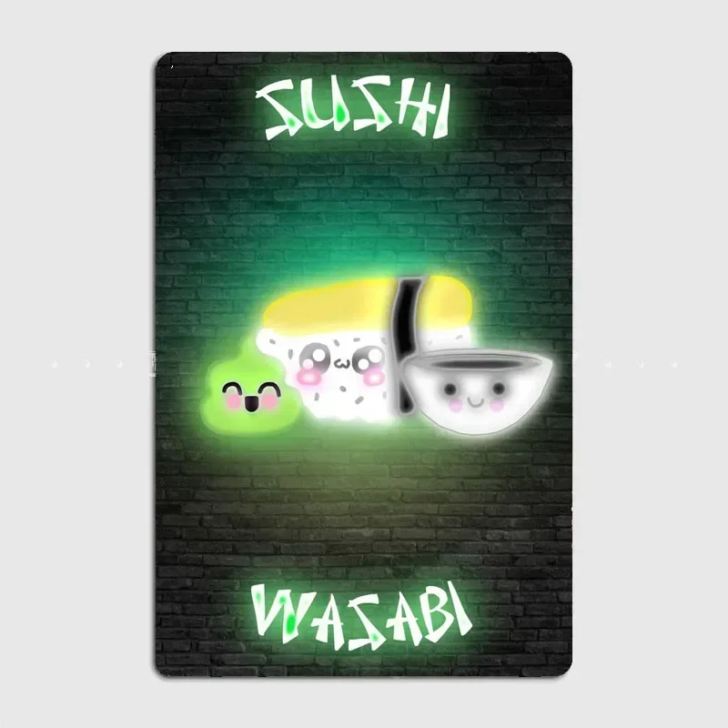 Sushi Wasabi Food Neon Sign Metal Sign Poster Garage Room Wall Decoration Cinema Living Custom Tin Vintage Home Decor