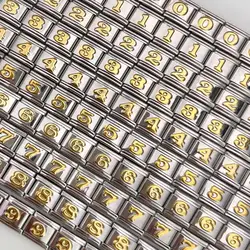 Number 0-9 Italian Charm Links Square Beads Stainless Steel Bracelet Fit 9mm DIY Making Jewelry Gifts Women Fashion Bangle Chain