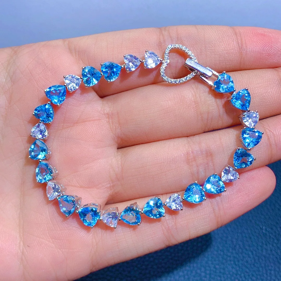 Classic Ocean of the Heart Blue Crystal Bracelet For Women Blue Imitated Topaz Love Charm Bracelet Women's Valentines Day Gifts