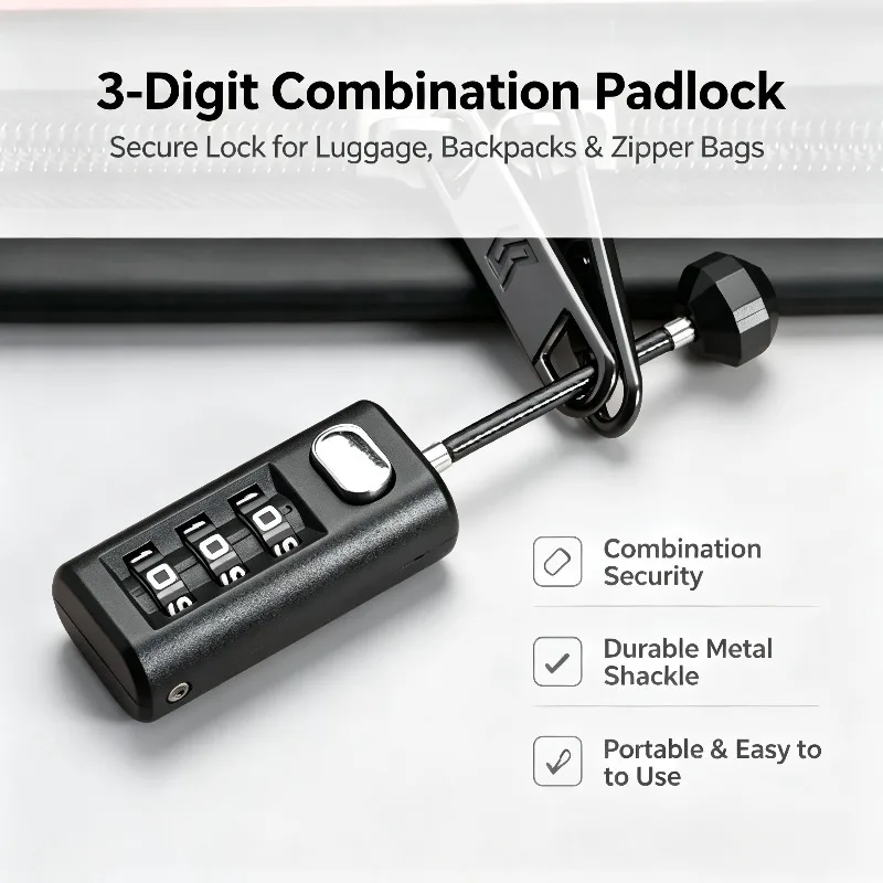 Mini Lock Resettable Coded Lock Backpack Zipper Lock Luggage Padlock Dormitory Cabinet Lock 3 Digit Password Lock