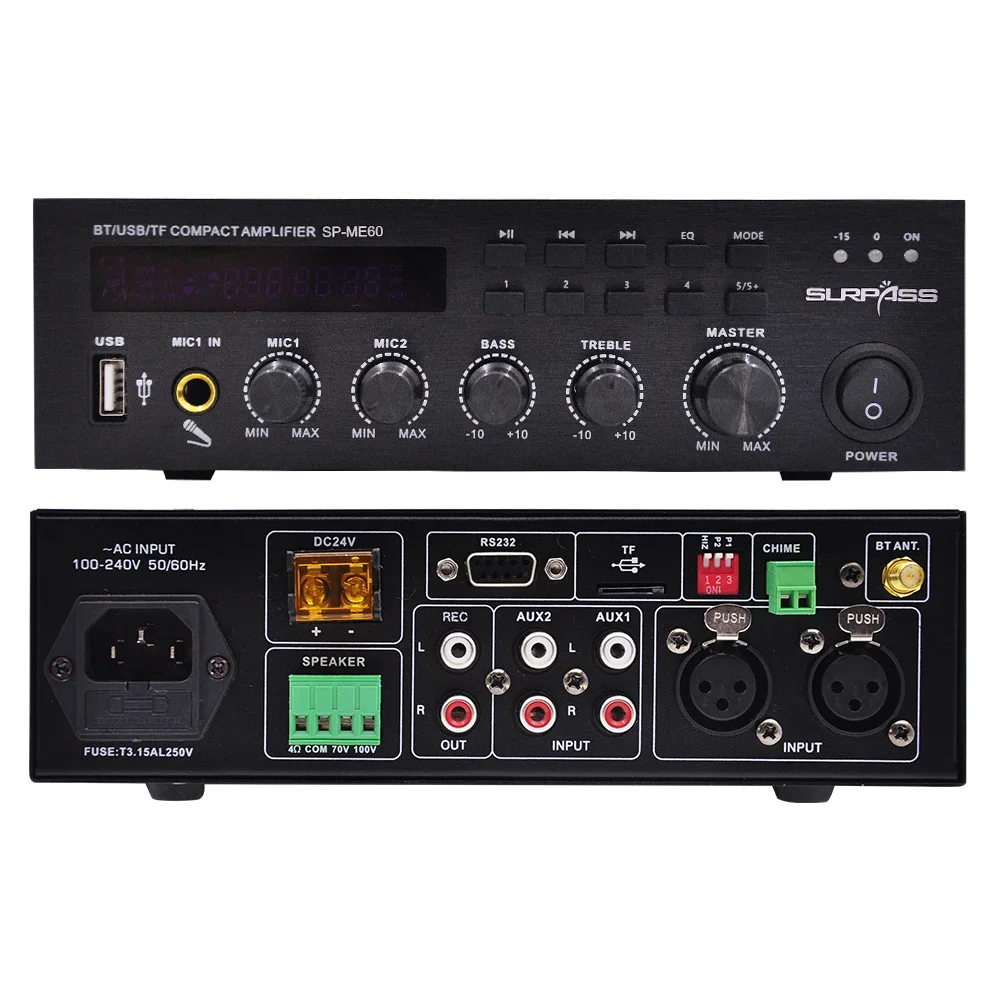 60 Watt Customized Mini Audio Stereo Karaoke DJ BT Mixer Amplifier With USB/SD/FM/BT Professional Power Amplifier