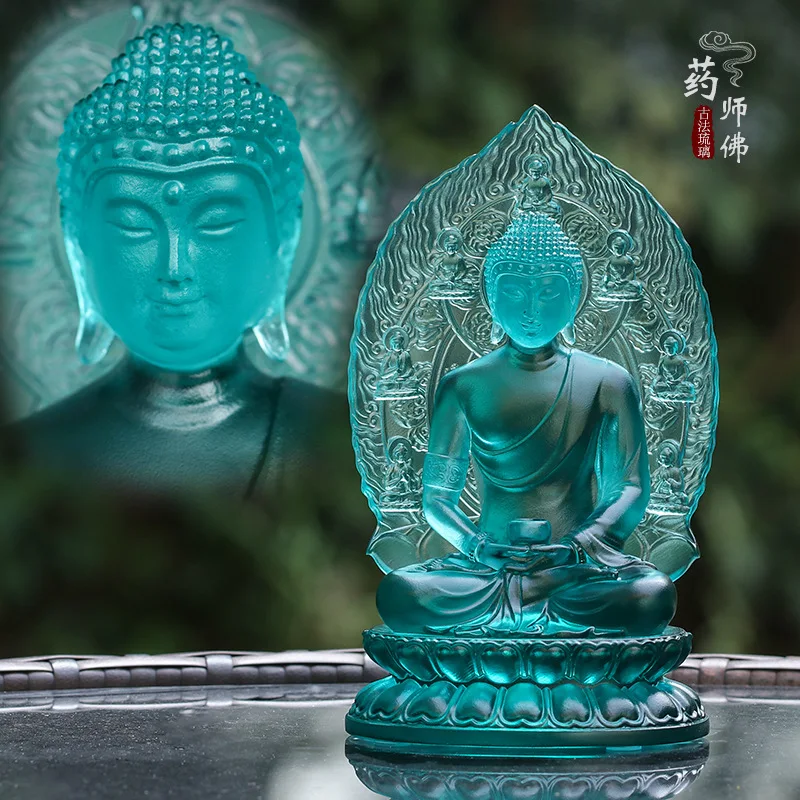 Coloured Glaze  Medicine Buddha Ornament Buddhism Statue Of King Of Light Worship At Home Crafts