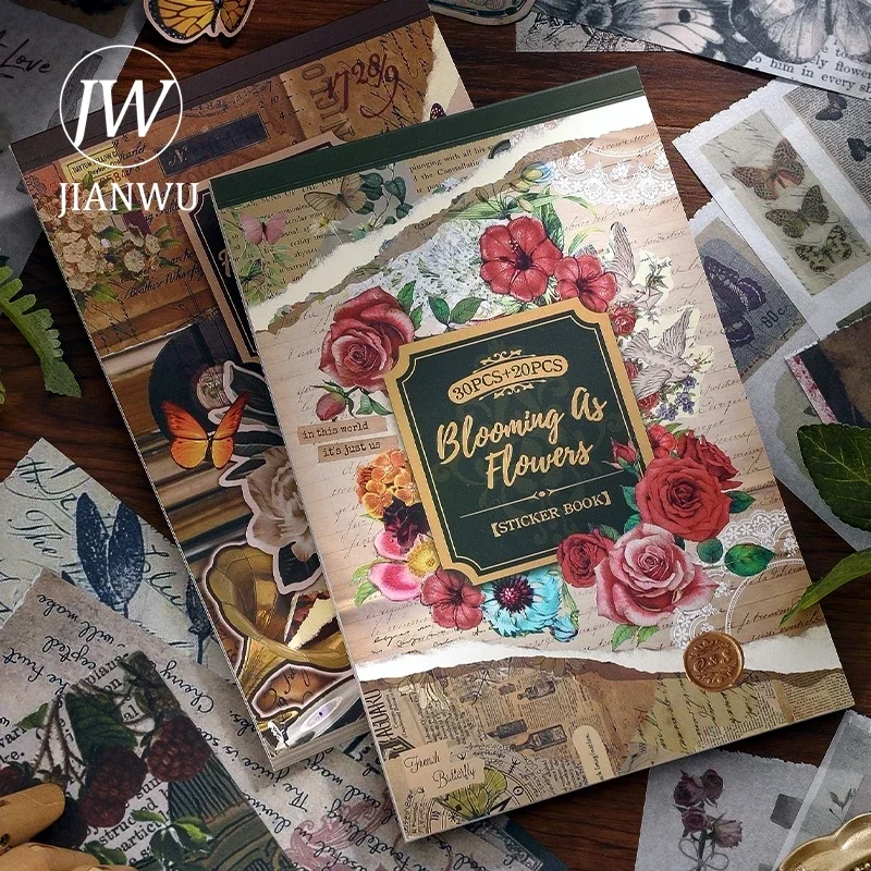 JIANWU Dream Free Series Vintage Butterfly Flower Collage Decor Material Paper Sticker Book Creative DIY Journal Stationery