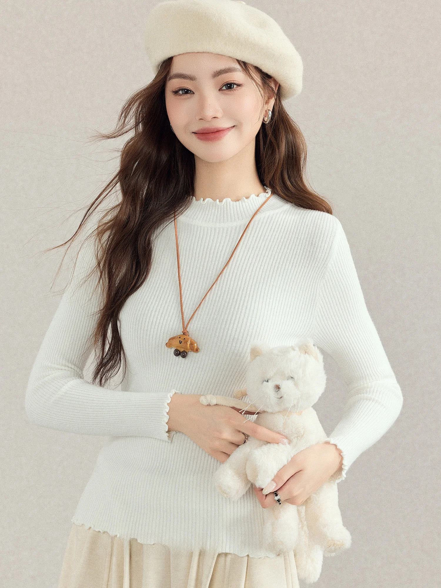 

Women's Long Sve Knitted Base Layer Top f High Collar White Inner Wear Versatile Soft Fabric mat Sle Autumn Wi...