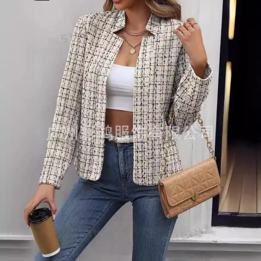 

2025 New Fashion Printed Jacket Women Autumn Casual Loose POLO Collar Office Long Sleeve Windbreaker Jacket For Women