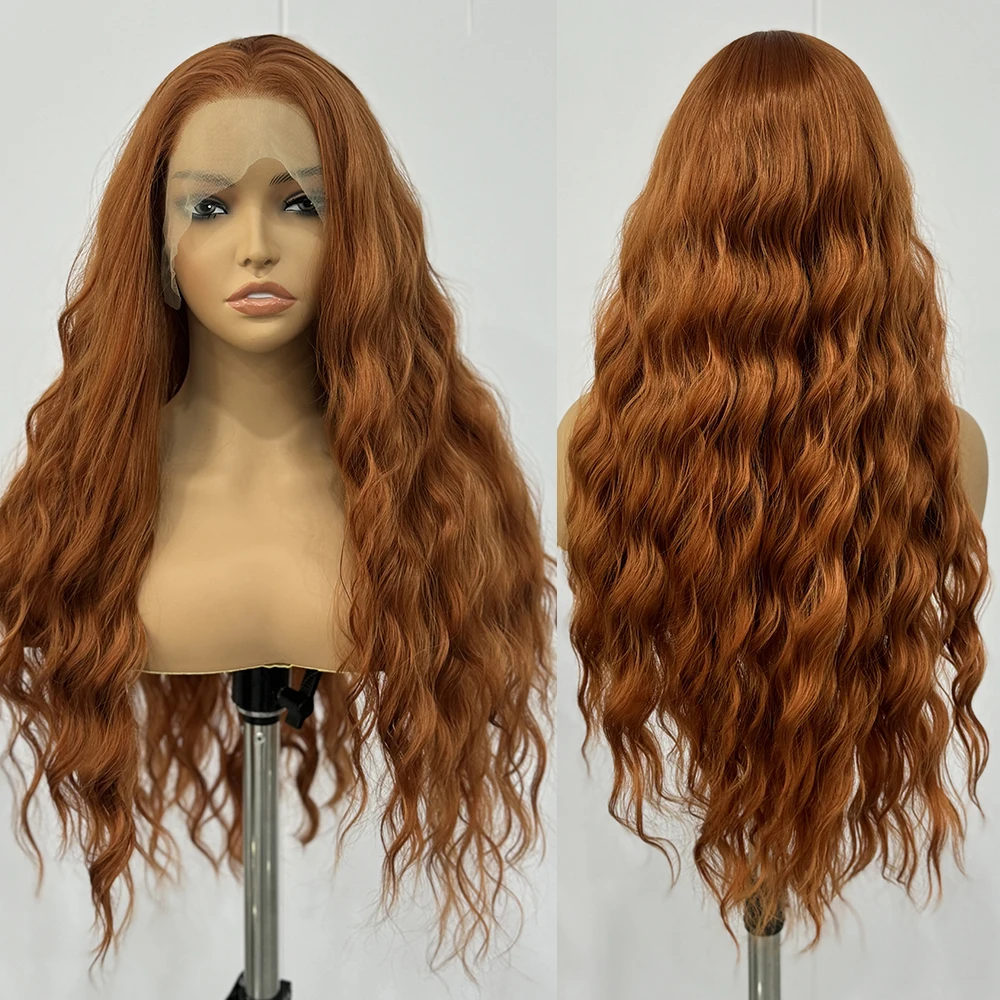 

Ginger Wig Loose Wave Synthetic Lace Front Wigs For Women Long Auburn Orange Wig Deep Wave Lace Hair Heat Resistant Cosplay wear