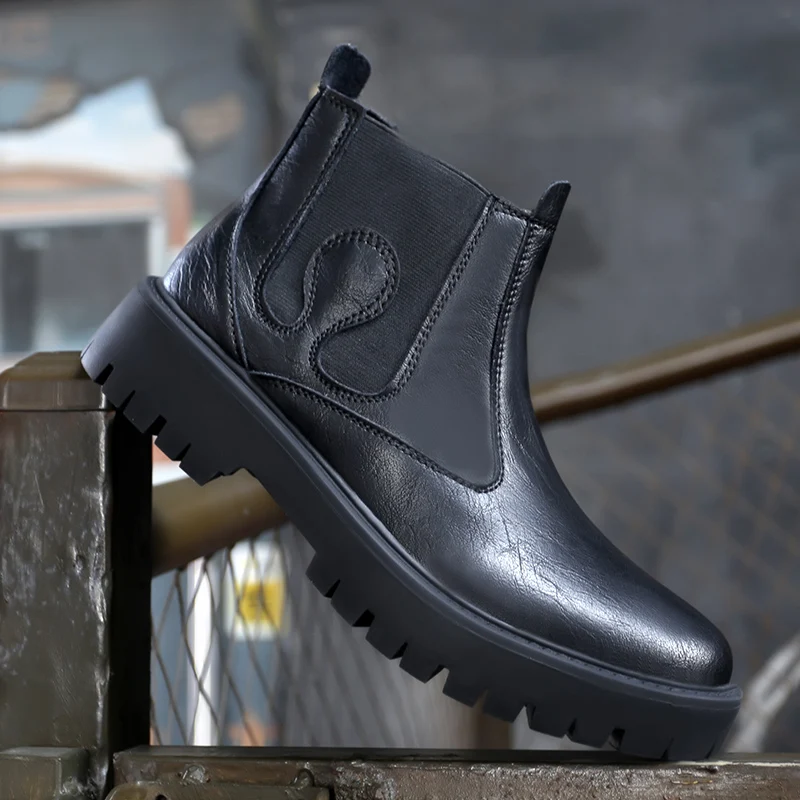 

Men High Top Boots PU Thick Sole Comfortable Classic Chelsea Boots Size 37-47