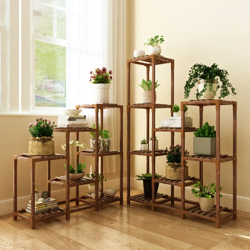 Practical Wooden Plant Stand Outdoor Garden Pots Holder Indoor Flower Shelf Decorative Plant Display