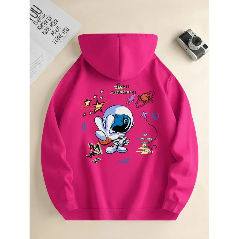 

Men's new fashion hoodie, casual everyday drawstring hooded sweatshirt, astronaut print, front kangaroo pocket, men's jacket