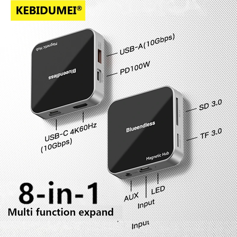 

Магнитный концентратор USB C, док-станция типа C, 4K60 Гц, HD USB 3,2, 10 Гбит/с, многопортовый адаптер, адаптер SD/TF-карты для ПК, ноутбука, телефона