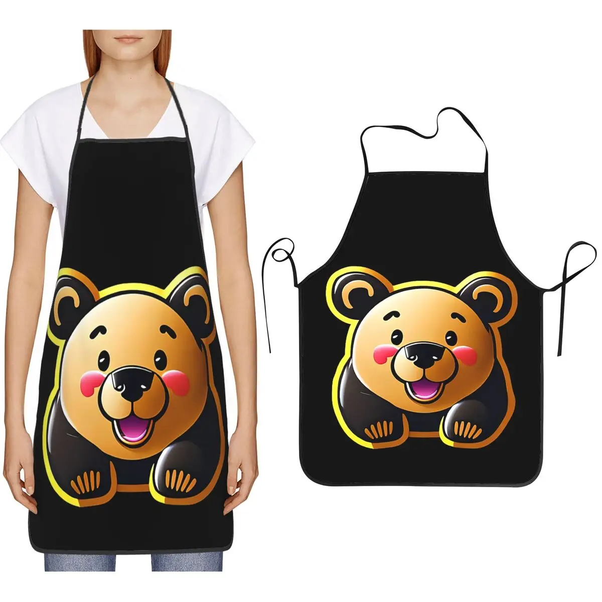 

Милый фартук Beary для шеф-повара, приготовления пищи, выпечки, нагрудник без рукавов, кухонный фартук для чистки для женщин и мужчин, живопись
