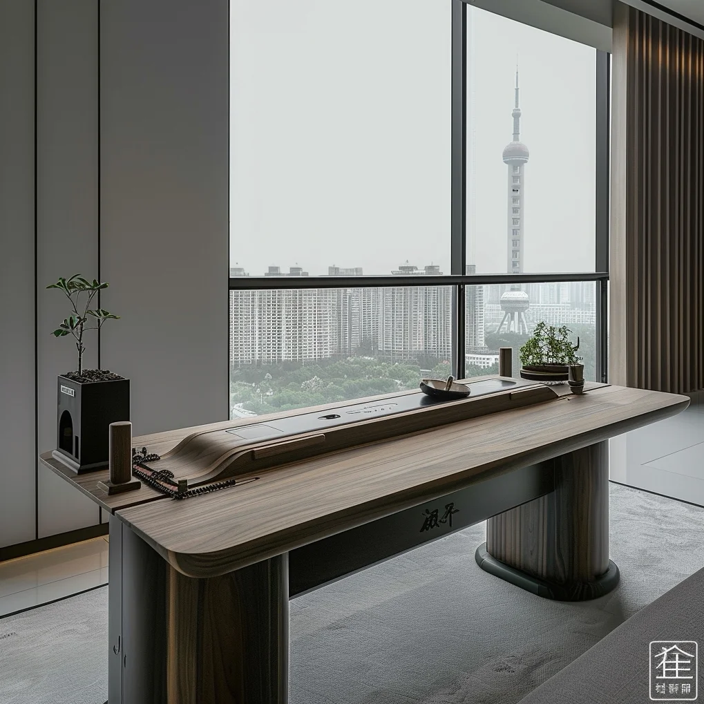 cl-New Chinese-style Mortise Tenon Tea Table Chair Set Zen-inspired Black Walnut Built-in Water Boiler Office Furniture*