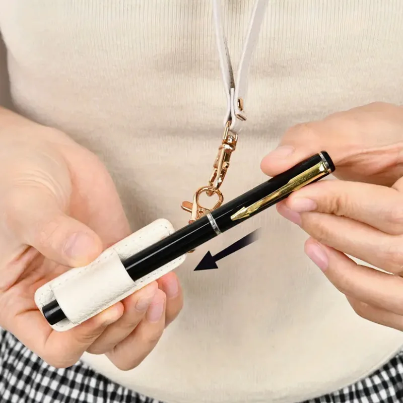 Neck Nurse Pen Clip Portable Keychain Compact Leather Pen Holder Office Pen Storage Clip Quick Access Writing Tool Bag