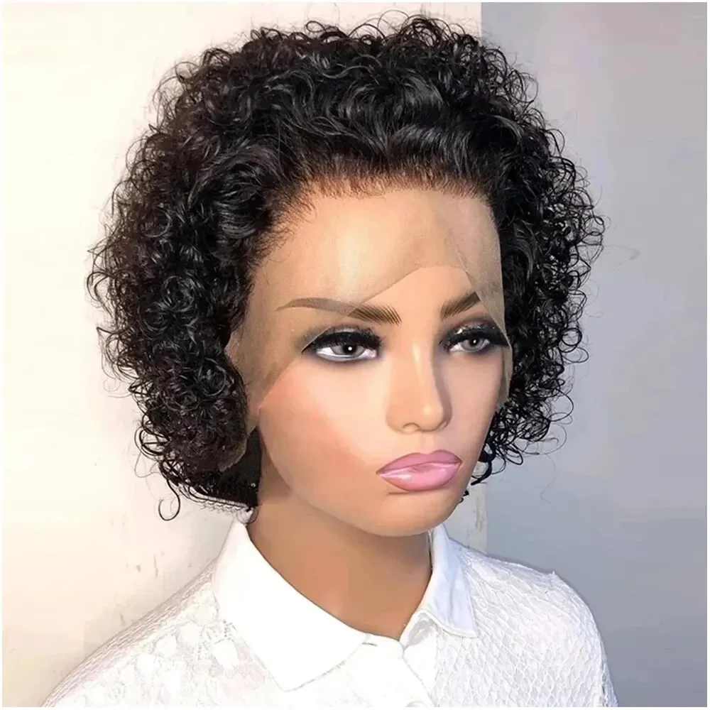 Short Curly Lace Frontal Wig 13x1 Human Hair PIxie Cut Wig Colored Brazilian Human Hair Wig For Black Women