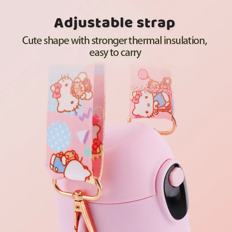 Hellokitty Kawaii Cartoon Children Thermos Cup With Straw Intelligent Display High-value Ladies Online Celebrity Gradient Kettle