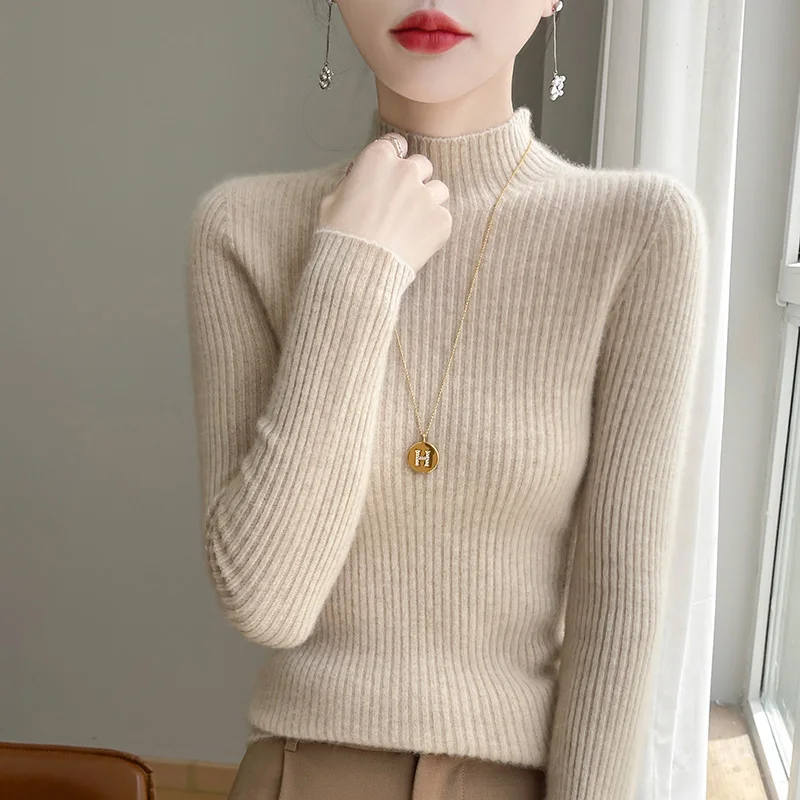 Cashmere sweater Women Half Turtleneck Sweater Knitted Soft Pullovers Cashmere Jumpers Basic Soft Sweaters Women 2024 Autumn Win