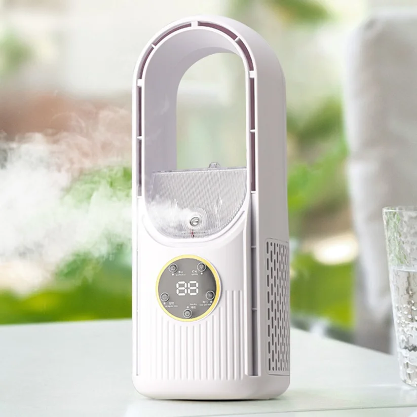 Portable USB Air Cooler Leafless Electric Fan 6 Speed Silent Timer Air Conditioner Cooling Fan Humidifier Conditioning Fan