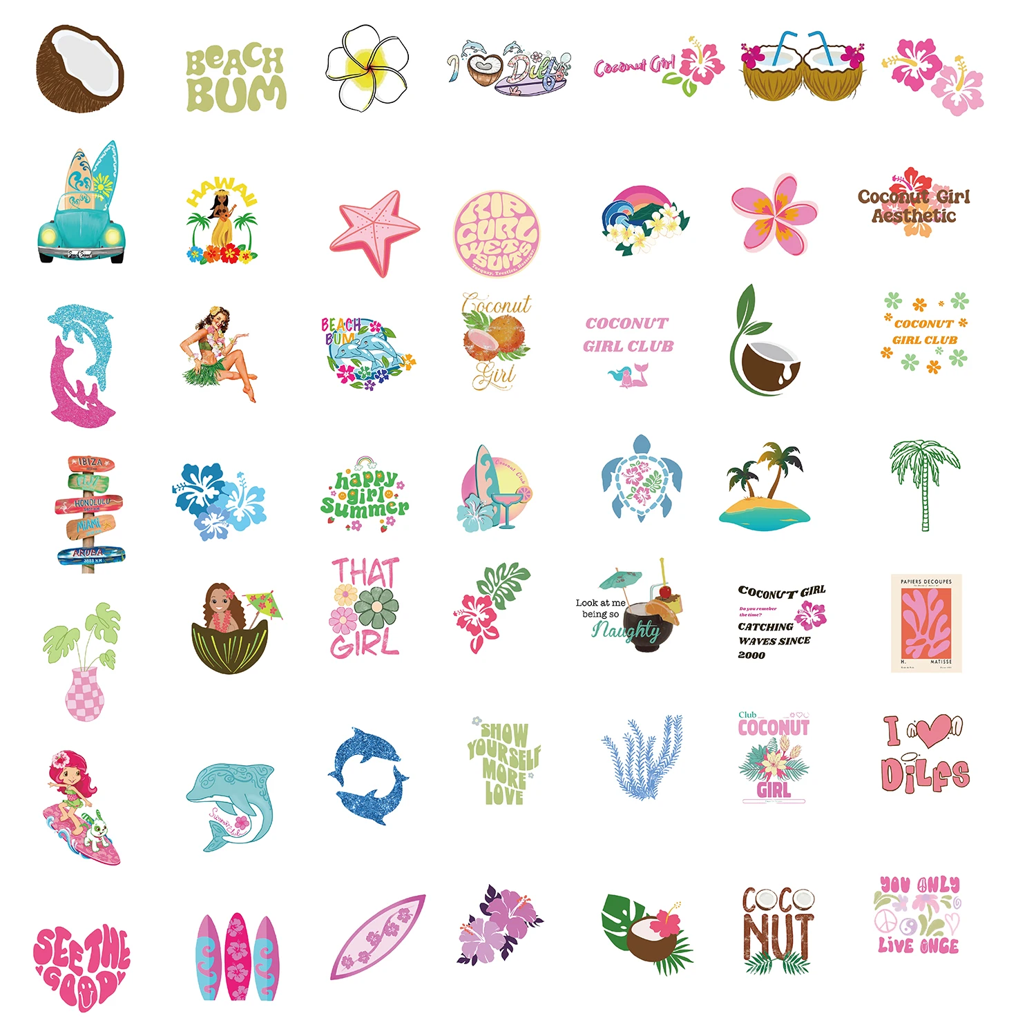 50PCS Coconut Girl Scrapbook Stickers DIY Diary Laptop Luggage Skateboard Graffiti Decal Fun Stylish Classic Toys