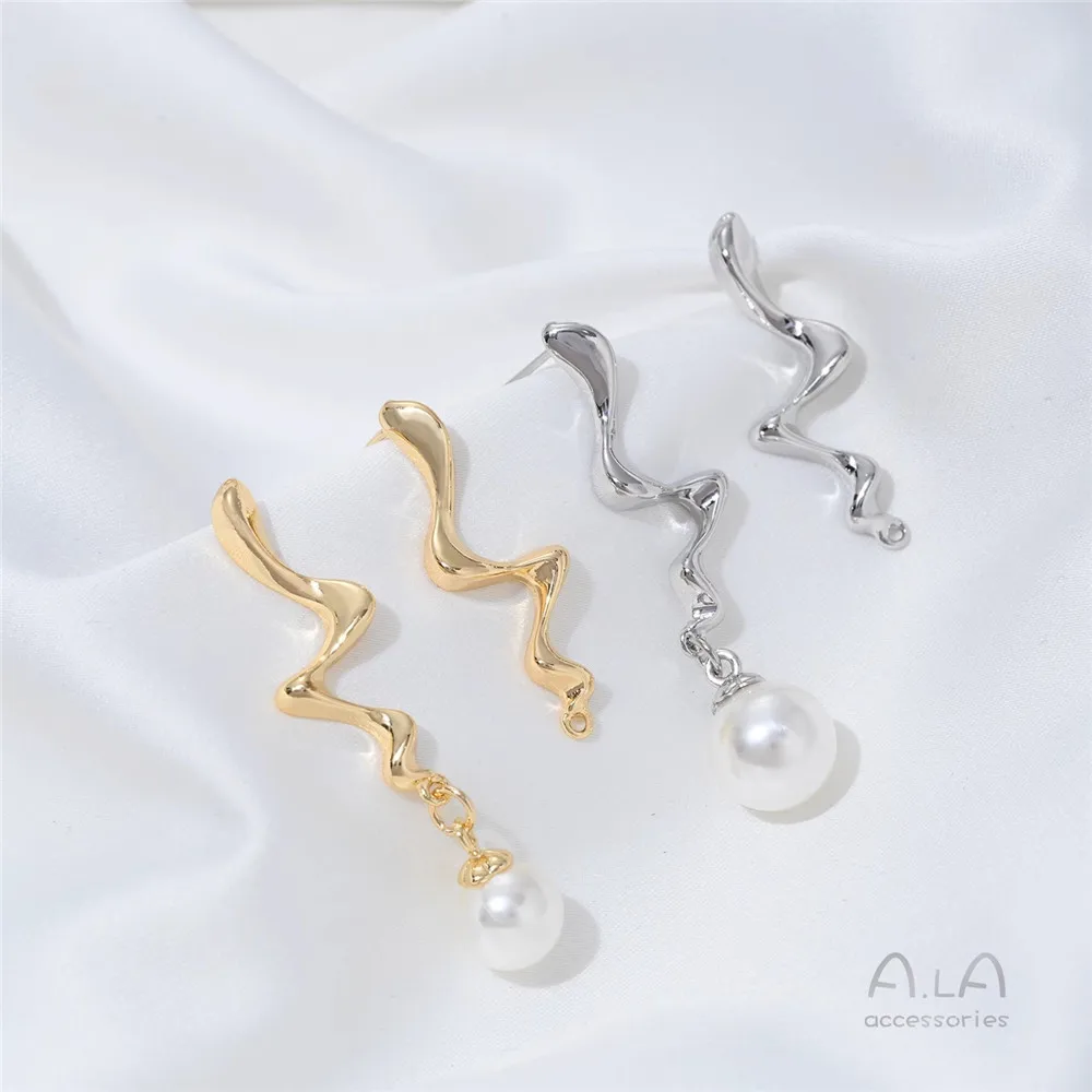 

14K Electroplated Gold White Gold Snake Stud Earrings Accessories Wavy Belt Hanging Handmade Diy Pearl Earrings Material