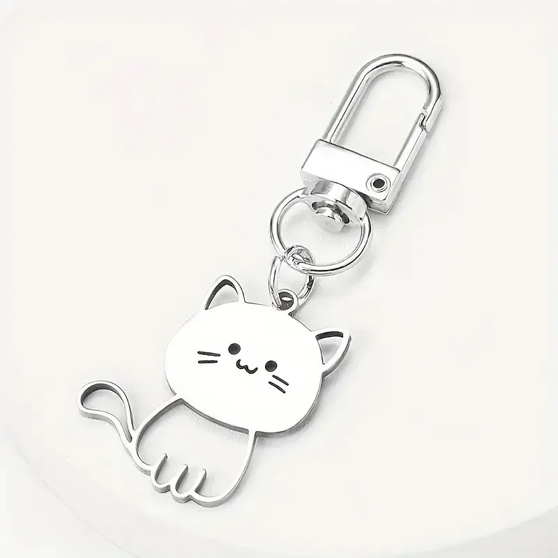 New Cute Cat Keychain Silver Color Key Ring Holder Men Women Couple Cat Lovers Valentines Day Gift Bag Charm