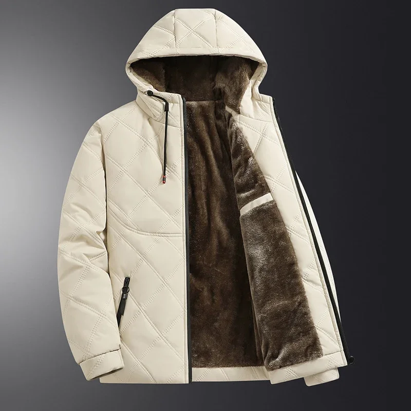 Winter Men's Fleece Warm Down Parkas Fashion Men Cotton Thick Padded Coats Men Thermal Windbreaker Hooded Overcoats Clothing