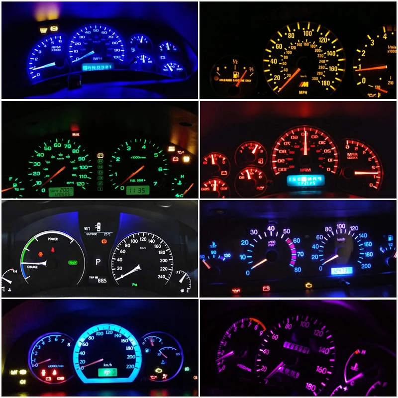 20PCS T5 W1.2W W3W COB LED Bulbs Car Instrument Panel Lamps Auto Dashboard Warming Indicator Wedge Lights Blue Red Green Purple