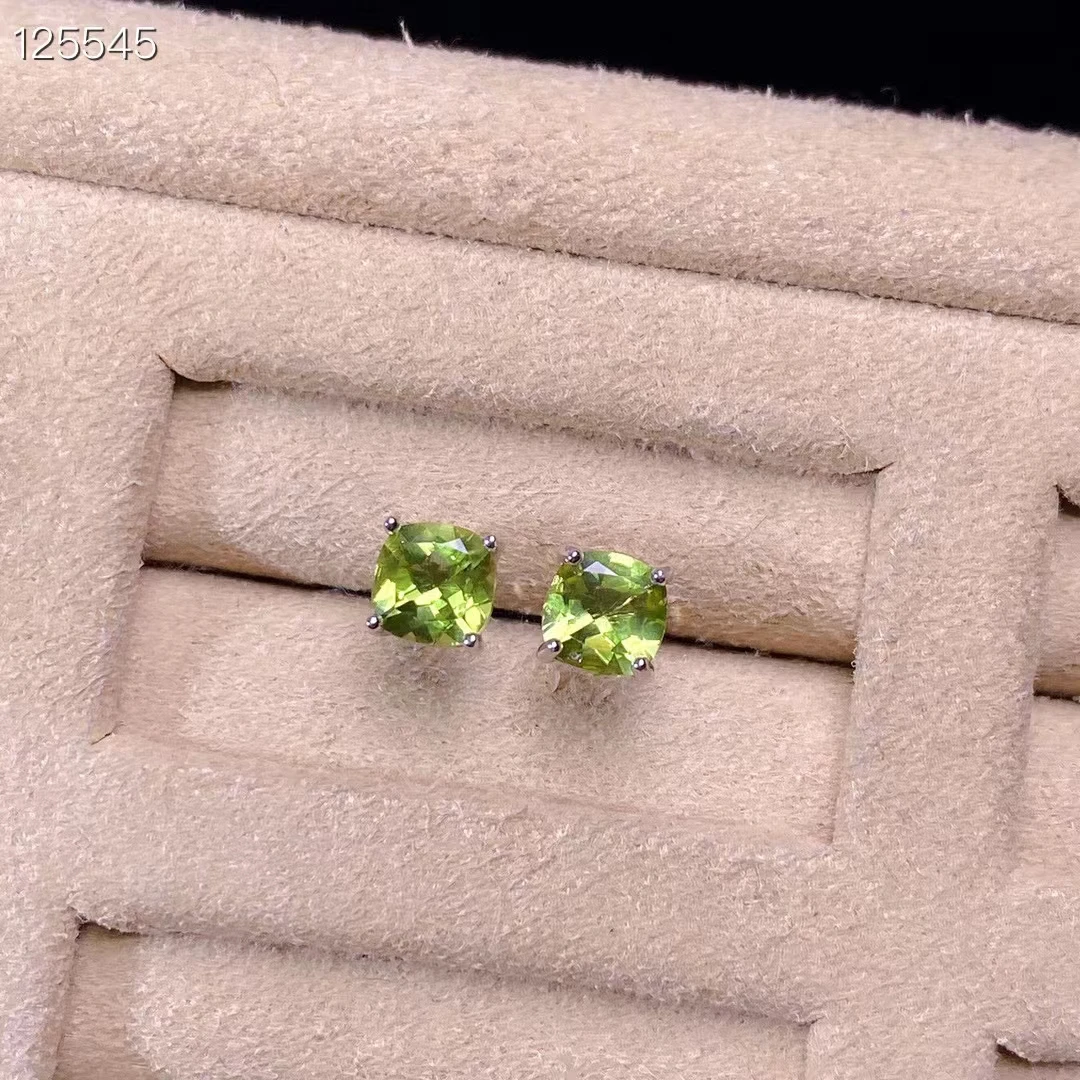 5mm*5mm Total 1ct Natural Peridot Earrings Prevent Allergy 925 Silver Peridot Stud Earrings with Thick Gold Plated