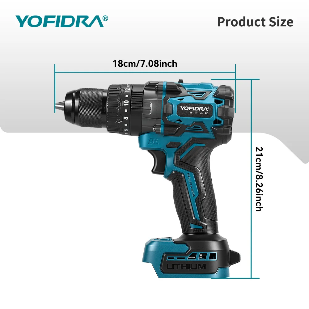 YOFIDRA 900N.M 13MM Bürstenlosen Elektrischen Schlagbohrmaschine 20 + 3 Drehmoment Handheld Bohren Schraubendreher Power Tool Für Makita Batterie pin – Detail 5