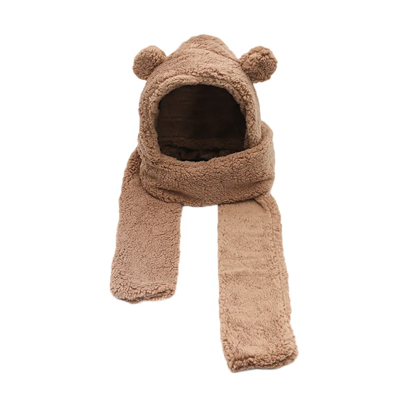 Cute Bear Ear Hat Scarf Women\'s Korean-Style Autumn and Winter Thickening Warm Earflaps Cap Fashion Hooded