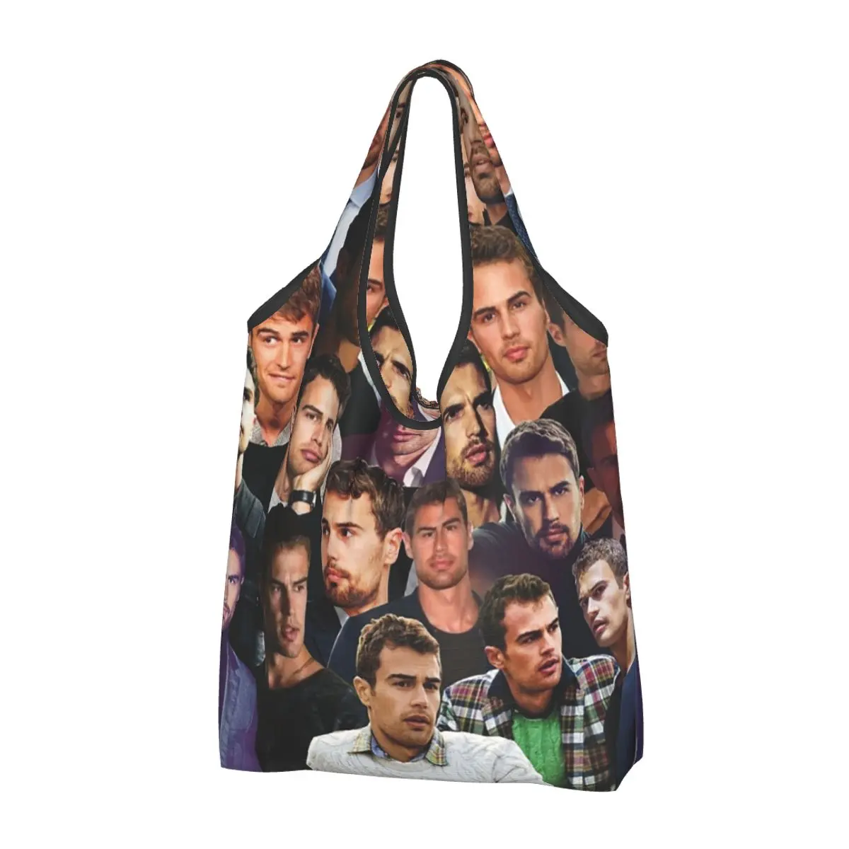 Theo James Collage de fotos Bolsas de compras portátiles Bolsa de compras de gran capacidad Bolso de comestibles Bolso de hombro