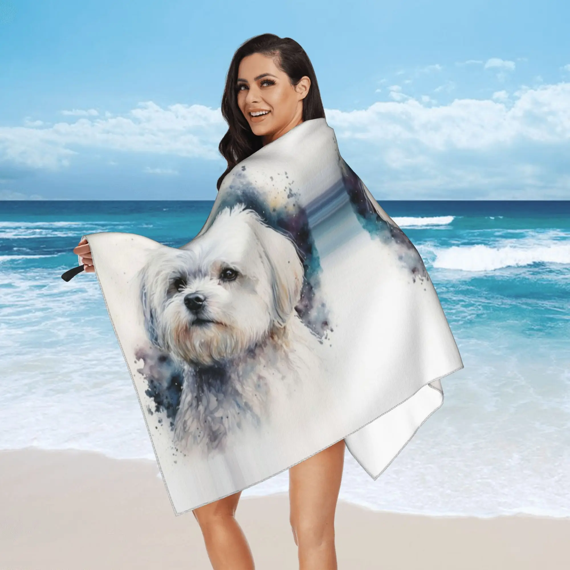 Maltese Dog Art Beach Towel Soft Microfiber Quick Dry Absorbent Quick Towels For Yoga