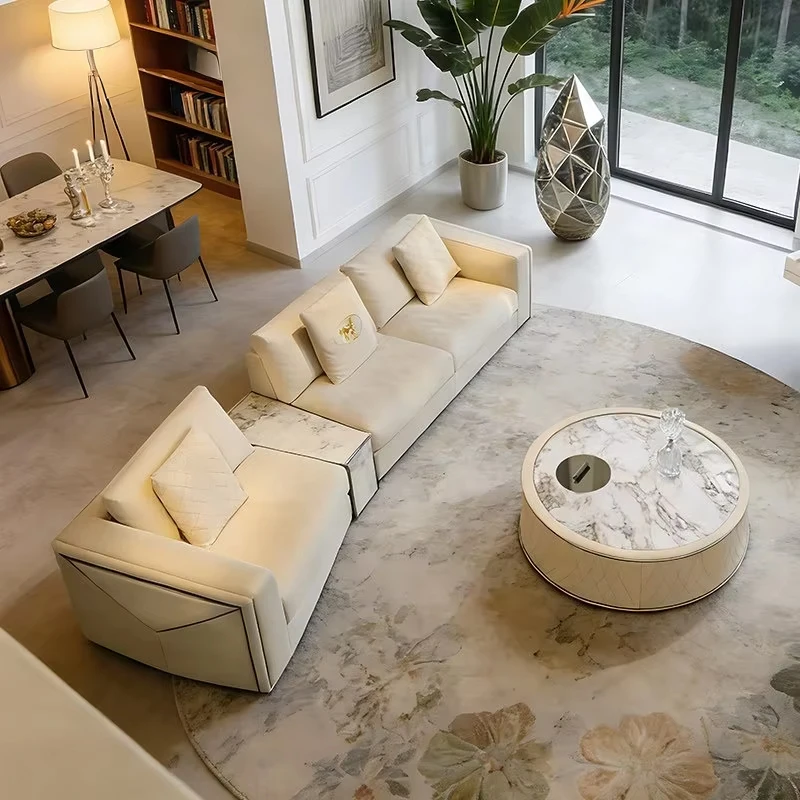 Light luxury modern U/L-shaped irregular fabric sofa set, high-density foam four-person corner sofa, suitable for