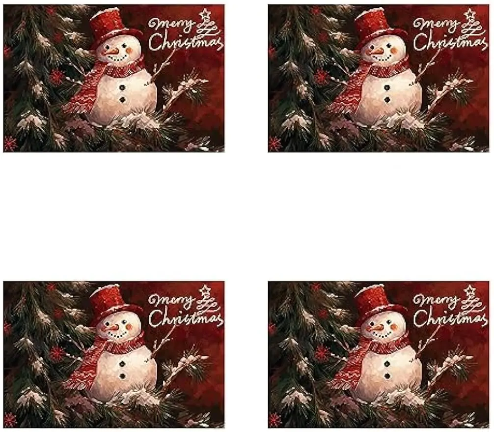 

Christmas Placemats Set of 4 Classic Snowman and Christmas Tree Graphics Table Mats Winter Christmas Decorations Xmas Holiday