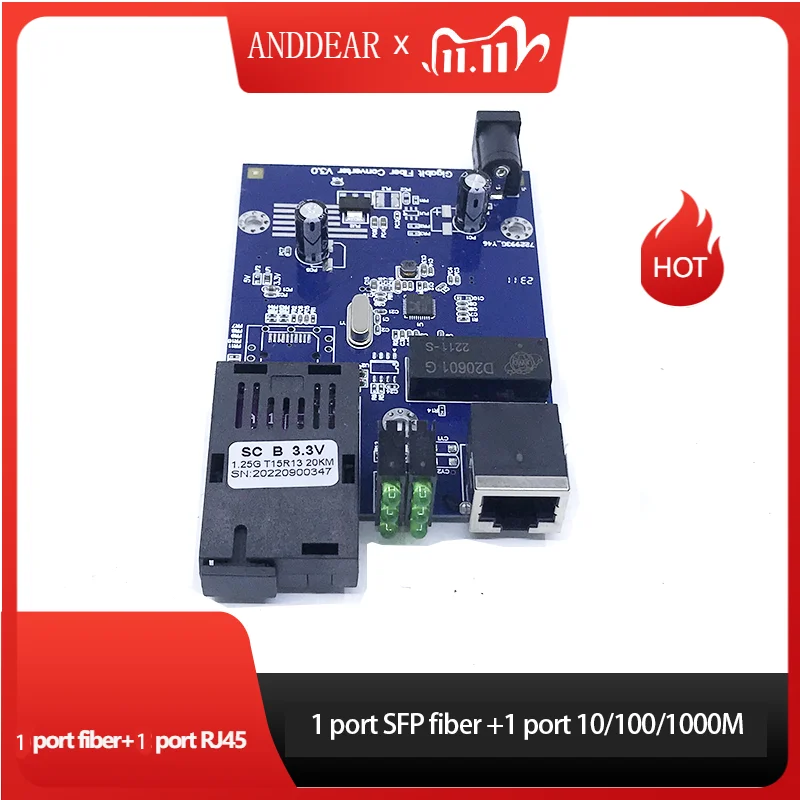 

Волоконно-оптический медиа-конвертер, 1 порт sfp в 1 rj45 гигабитное оптическое волокно ethernet чип Qualcomm PCB 10/100/1000M