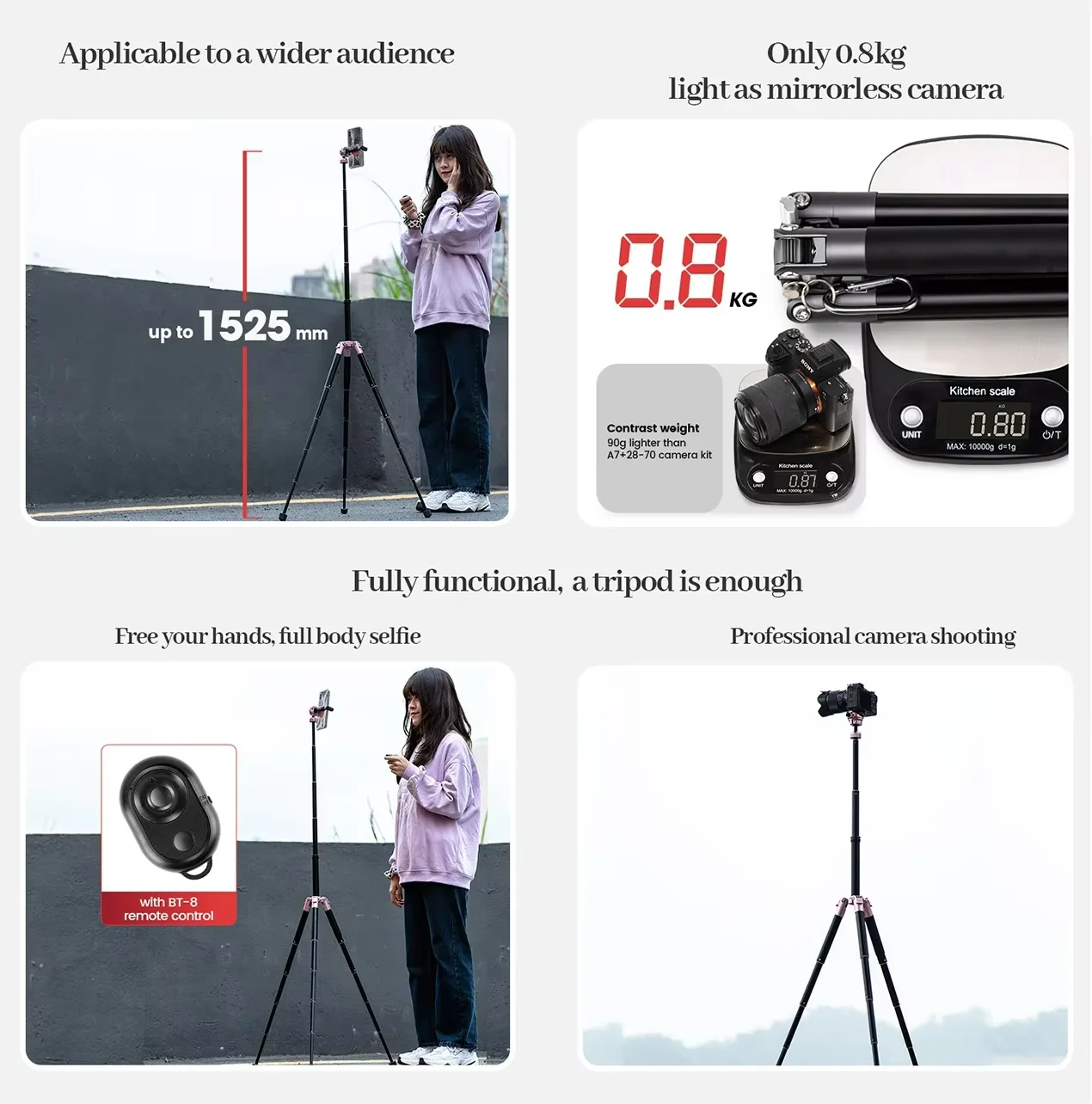 Multifunctional Adjustable Tabletop Tripod Lightweight Portable Holder For Mobile Phone And Digital