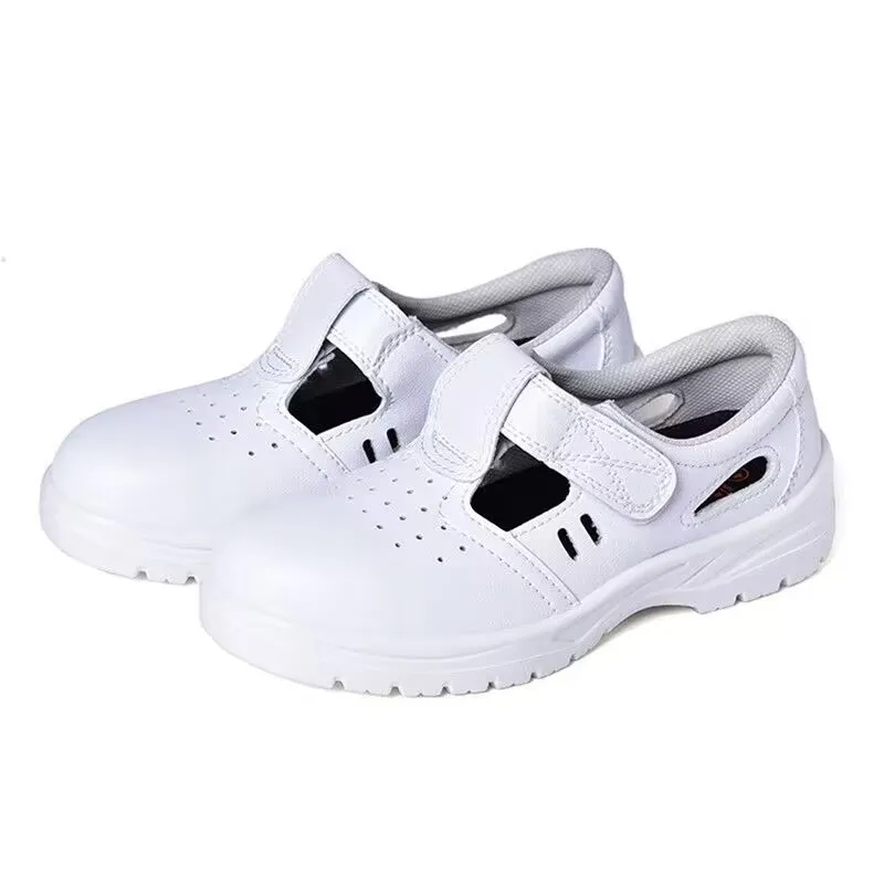 big size mens casual white safety shoes soft leather steel toe caps work sandals summer breathable worker security boots protect