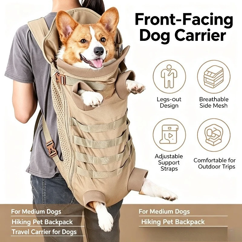 Dog Backpack Carrier for Medium Small Dogs, Breathable Tactical Pet Shoulder Bag for Outdoor Travel