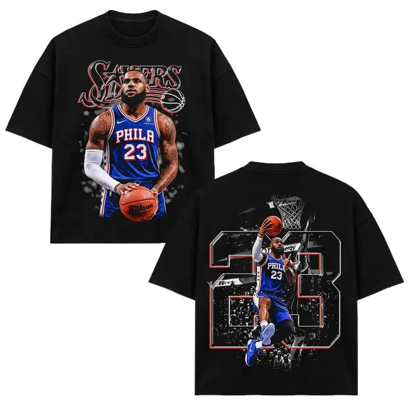 Unisex LeBron James # 23 T-Shirt, PHI Basketball Sixers Tee, PHI Number 23 Merch, Dunk Action Back Print Graphic Apparel, Basketball Retro 90s Bootleg Sports Wear, Basketball Fan Heritage Gift