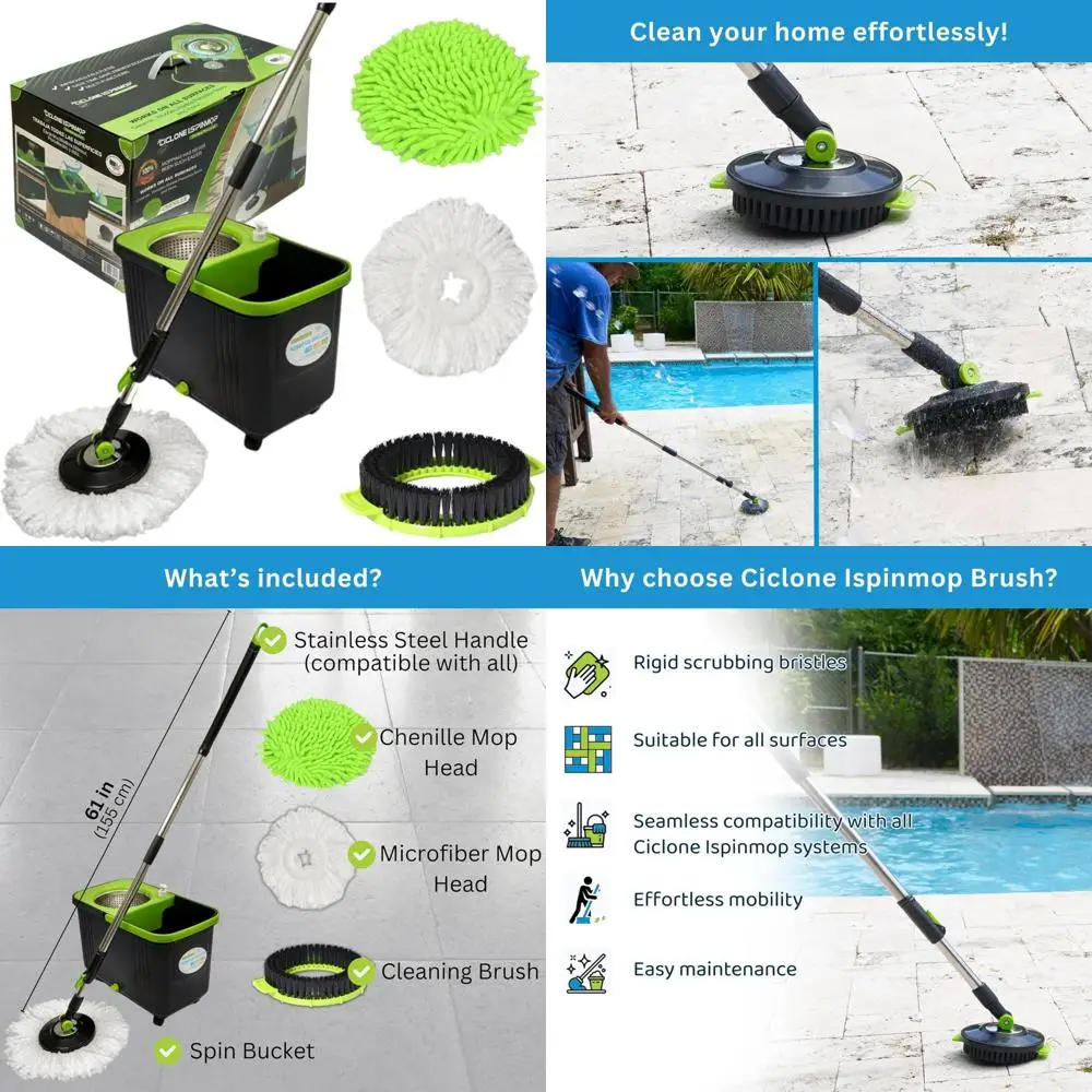 

360-Degree Rotating Mop Spinner with Floor Brush and Chenille Car Wash Mop for Home and Office Cleaning - Ultimate Cleaning Solu